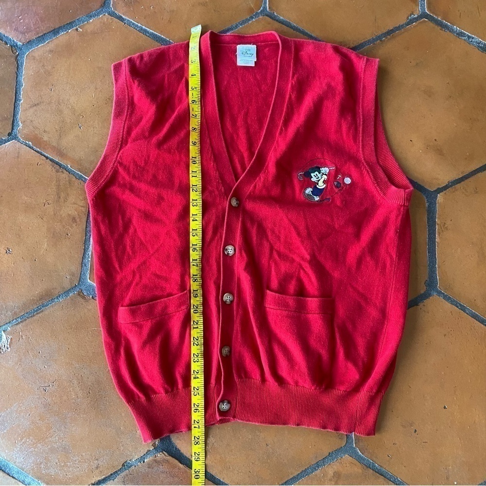 Vtg THE DISNEY STORE Mens Vest Sweater Red Embroidered Mickey Mouse Golf LARGE L - Picture 7 of 7